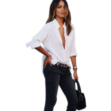 Women Chiffon Blouse Casual Boyfriend Long Sleeve Loose Shirt Big Size Office Shirts V Neck Tops Blusa IMY66