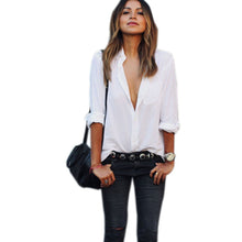 Women Chiffon Blouse Casual Boyfriend Long Sleeve Loose Shirt Big Size Office Shirts V Neck Tops Blusa IMY66