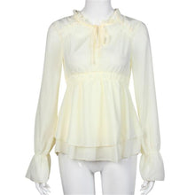 Women Chiffon Blouse Sexy V Neck Loose Tops Flare Sleeve Long Sleeve Shirts Casual Blouse Shirt Blusas Femininos IMY66