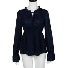 Women Chiffon Blouse Sexy V Neck Loose Tops Flare Sleeve Long Sleeve Shirts Casual Blouse Shirt Blusas Femininos IMY66