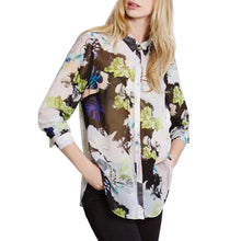 Women Chiffon Blouse Sexy Floral Flower Printing Blouses Long Sleeve Turn-down Collar Loose Shirts Tops blusas femininas IMY66