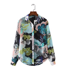Women Chiffon Blouse Sexy Floral Flower Printing Blouses Long Sleeve Turn-down Collar Loose Shirts Tops blusas femininas IMY66