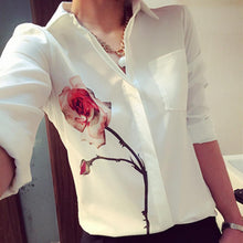 Women Chiffon Blouses Long Sleeve Tops Turn-down Collar Floral Print Office Shirt Blouses blusa feminina IMY66