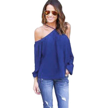 Women Chiffon Blouses Sexy Off Shoulder Halterneck Chiffon Blouse Casual Long Sleeve Tops Shirt blusa feminina IMY66
