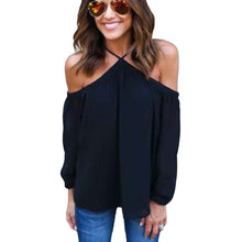 Women Chiffon Blouses Sexy Off Shoulder Halterneck Chiffon Blouse Casual Long Sleeve Tops Shirt blusa feminina IMY66