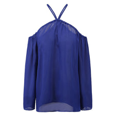 Women Chiffon Blouses Sexy Off Shoulder Halterneck Chiffon Blouse Casual Long Sleeve Tops Shirt blusa feminina IMY66