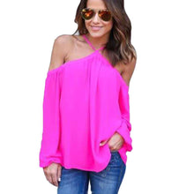 Women Chiffon Blouses Sexy Off Shoulder Halterneck Chiffon Blouse Casual Long Sleeve Tops Shirt blusa feminina IMY66