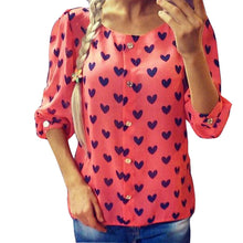 Women Chiffon Blouses Tops Ladies Casual Long Sleeve Shirt Heart Love Print Blouse Loose Shirts blusas femininas IMY66