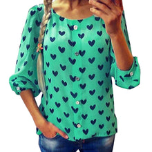 Women Chiffon Blouses Tops Ladies Casual Long Sleeve Shirt Heart Love Print Blouse Loose Shirts blusas femininas IMY66