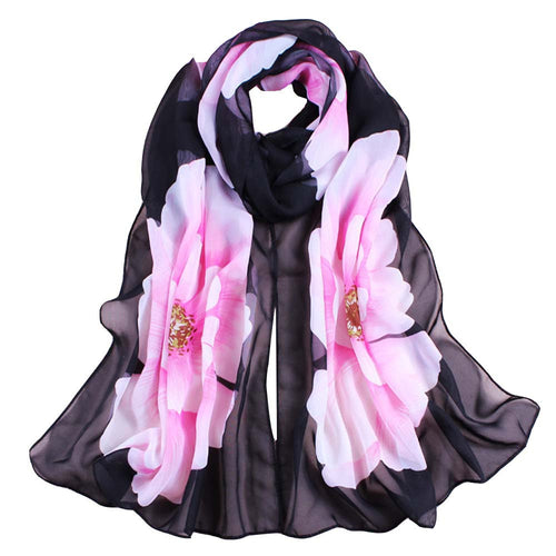 Women Chiffon Scarf Soft Thin Chiffon Silk Scarf Big Flower Printed Silk Scarves Wrap Shawl Scarves Female Size 160*50CM IMY66
