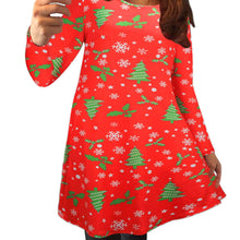 Women Dress Ladies Casual Long Sleeve Tree Print Flared Tops Party Mini Dress vestidos femininos RED IMY66