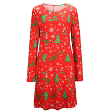 Women Dress Ladies Casual Long Sleeve Tree Print Flared Tops Party Mini Dress vestidos femininos RED IMY66