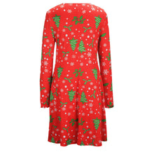 Women Dress Ladies Casual Long Sleeve Tree Print Flared Tops Party Mini Dress vestidos femininos RED IMY66