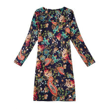 Women Clothing Dress Ladies Casual Flower Print Long Sleeve Party Dress vestidos femininos Plus Size IMY66