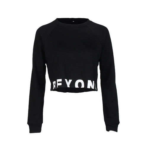 Women Crop Tops Letters Loose Long Sleeve O Neck Short Sweater Tops Shirt Pullovers Tee Shirts Femme camisas feminina IMY66