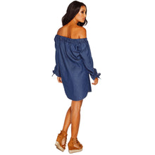 Women Denim Dress Ladies Sexy Off Shoulder Long Sleeve Button Dress Causal Loose Shirt Dress Vestidos femininos IMY66