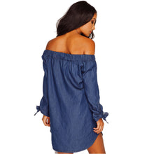 Women Denim Dress Ladies Sexy Off Shoulder Long Sleeve Button Dress Causal Loose Shirt Dress Vestidos femininos IMY66