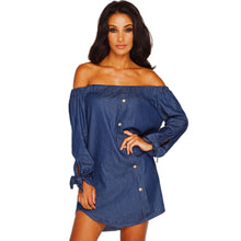 Women Denim Dress Ladies Sexy Off Shoulder Long Sleeve Button Dress Causal Loose Shirt Dress Vestidos femininos IMY66