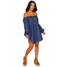Women Denim Dress Ladies Sexy Off Shoulder Long Sleeve Button Dress Causal Loose Shirt Dress Vestidos femininos IMY66