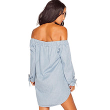 Women Denim Dress Ladies Sexy Off Shoulder Long Sleeve Button Dress Causal Loose Shirt Dress Vestidos femininos IMY66