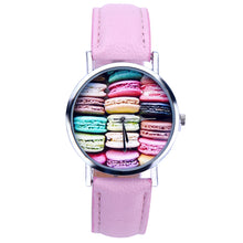 Women Dress Watch Girls PU Leather Macaron Print PU Leather Quartz Wrist Watch relogios feminino Clock IMY66