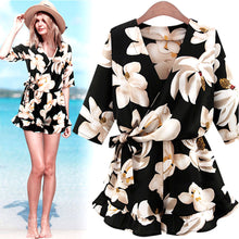 Women Elegant Jumpsuits Floral Print Backless Sexy Club Wear V neck Short Sleeve Plus Size Casual Rompers IMY66