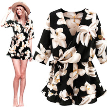 Women Elegant Jumpsuits Floral Print Backless Sexy Club Wear V neck Short Sleeve Plus Size Casual Rompers IMY66