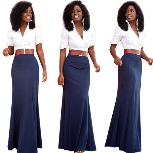 Women Elegant V-Neck Splice Long Dress Party Evening Ball Gown Club Maxi Office Dress vestidos femininos IMY66