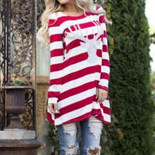 Women Dress Casual Striped Dress Round Neck Elk Print Long Sleeve Loose Dress vestidos feminino IMY66