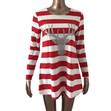 Women Dress Casual Striped Dress Round Neck Elk Print Long Sleeve Loose Dress vestidos feminino IMY66