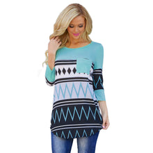 Women Casual Geometry Print T-Shirts Long Sleeve Pocket Cotton Tee Shirt femme Loose camisetas y tops IMY66