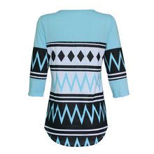 Women Casual Geometry Print T-Shirts Long Sleeve Pocket Cotton Tee Shirt femme Loose camisetas y tops IMY66