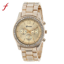 Women Faux Chronograph Quartz Plated Classic Three Eyes Round Ladies Rhinestone Watch woman watches luxury IMY66