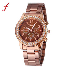 Women Faux Chronograph Quartz Plated Classic Three Eyes Round Ladies Rhinestone Watch woman watches luxury IMY66
