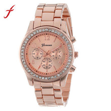 Women Faux Chronograph Quartz Plated Classic Three Eyes Round Ladies Rhinestone Watch woman watches luxury IMY66