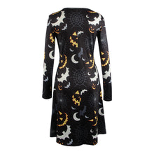Women Halloween Party Dress Girls Casual Bat Print Long Sleeve Round Neck Swing Mini Dress vestidos femininos IMY66