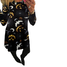 Women Halloween Party Dress Girls Casual Bat Print Long Sleeve Round Neck Swing Mini Dress vestidos femininos IMY66