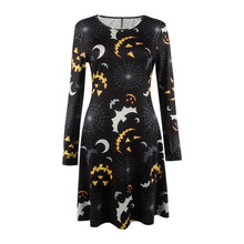 Women Halloween Party Dress Girls Casual Bat Print Long Sleeve Round Neck Swing Mini Dress vestidos femininos IMY66