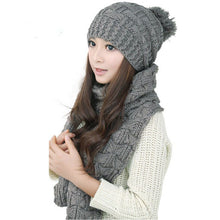 Women Hats Warm Woolen Knit Hood knitted Scarf Shawl Caps Hats Suit For Women Girl Female Suit Bonnet Gorro IMY66