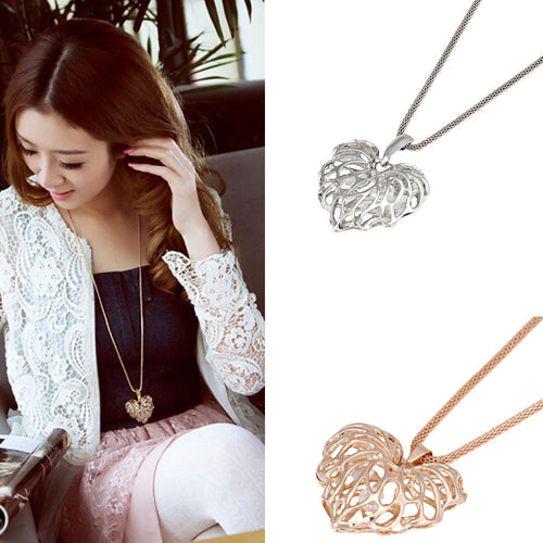 Women Hollow Heart Crystal Rhinestone Pendant Long Chain Necklace Wedding IMY66