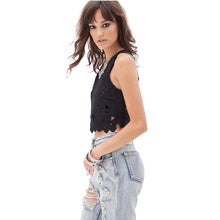 Women Hollow Lace Crochet Tank Tops Sexy Sleeveless Black White Lace Crop Tops Women Sexy Tops IMY66