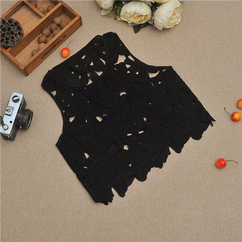 Women Hollow Lace Crochet Tank Tops Sexy Sleeveless Black White Lace Crop Tops Women Sexy Tops IMY66