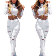 Women Jeans Casual High Street High Waist Ripped Slim Knee Hole Pencil Denim Pants Trousers IMY66