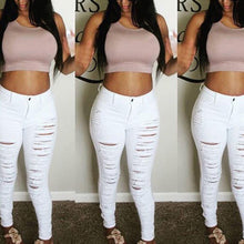 Women Jeans Casual High Street High Waist Ripped Slim Knee Hole Pencil Denim Pants Trousers IMY66