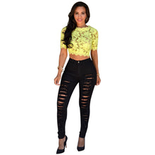 Women Jeans Casual High Street High Waist Ripped Slim Knee Hole Pencil Denim Pants Trousers IMY66