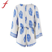 Women Jumpsuit Sexy Deep V Neck Print Drawstring Flare Sleeve Mono Mujer Rompers Playsuit Macacao Feminino IMY66