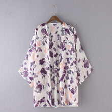 Women Kimono Cardigan Chiffon Blouse Floral Print Shawl Bikini Beach Cover Up Blouse Blouses blusa feminina IMY66