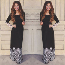 Women Lace Splice Long Dress Boho Print Long Sleeve Party Evening Maxi Dress vestidos femininos IMY66