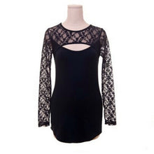 Women Lace T-Shirts Sexy Open Chest O-Neck Long Sleeve Lady Tee Shirt Femme Camisetas Mujer Casual Tops Plus Size S-XXXL IMY66