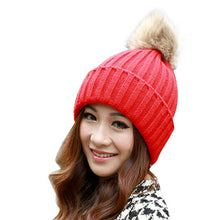 Women Lady Girl Warm Cap Wool Crochet Knitted Detachable Raccoon Fur Pom Beanie Bobble Ski Skull Hat Bonnet femme IMY66